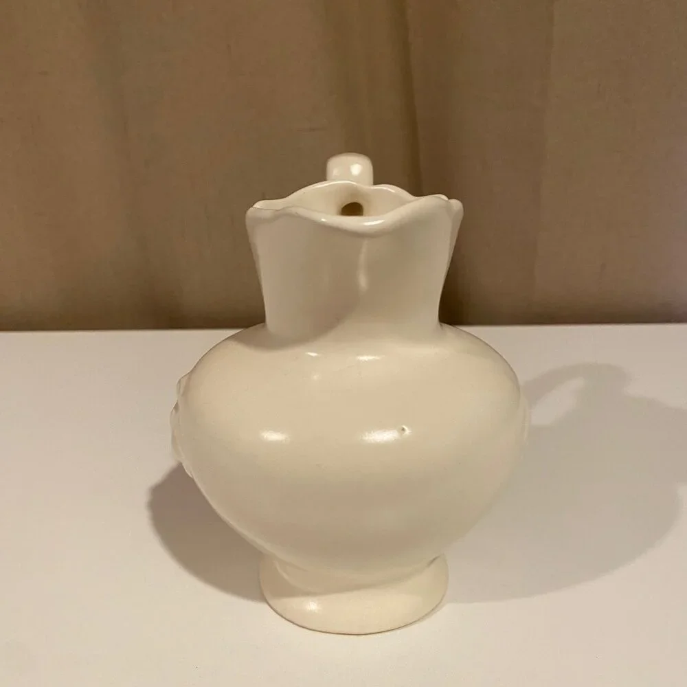 Vintage Cream Stoneware Pitcher Vase – Raised‎ Grape Design, Farmhouse Style